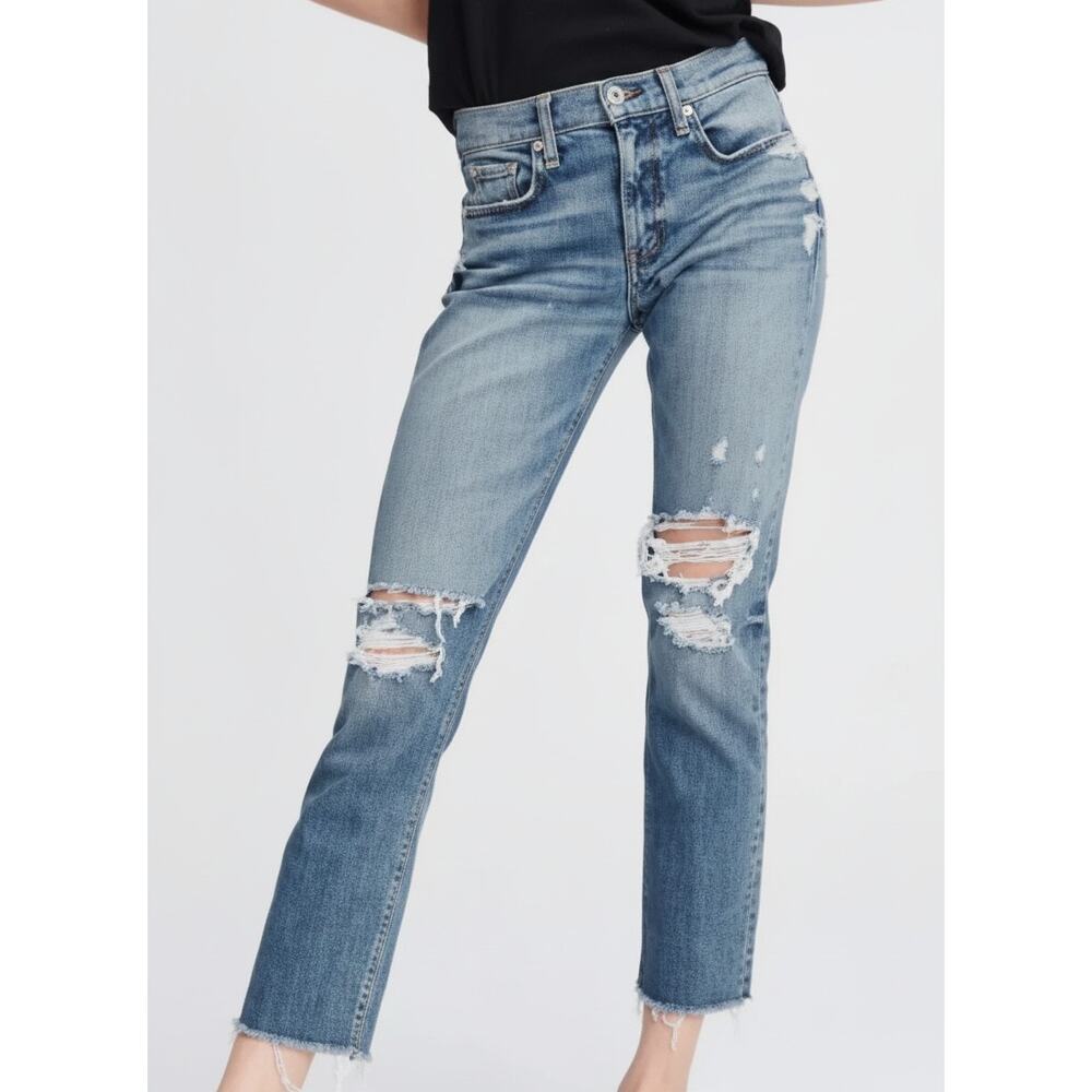RAG & BONE Dre Low-Rise Ankle Slim Boyfriend Jeans Size 28 Blue Destroyed